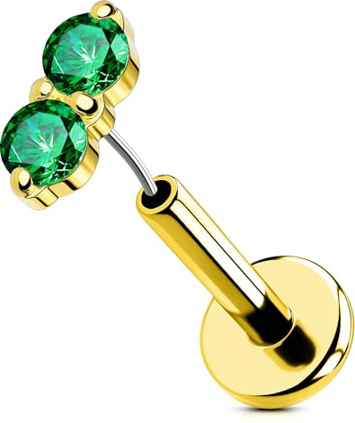 OUFER 18G Gold Nasen Piercing Nas 316L-Chirurgenstahll Threadless Nose Ring Klar Grüner CZ Helix Earring für Frauen 6/8 mm Lip Stud Conch Piercing