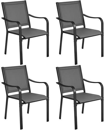 Yaheetech 4er-Set Gartenstühle Stapelbar Esszimmerstuhl Gartenstuhl Witterungsbeständig Armlehnstühle für Garten/Terrasse/Hof bis 136 kg Belastbar Grau