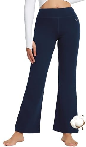 baleaf Damen Yogahose Baumwolle Lang Jogginghose Freizeithose Schlaghose Bauchkontrolle Arbeit Sporthose mit Taschen