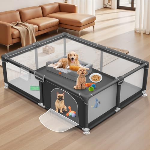 180 x 150 x 66 cm Welpenlaufstall mit Tür, Hundelaufstall für Welpen oder kleine Hunde, Stabiler Sicherheits-Tierlaufstall, Verdickter Stoff, Hochfestes Nylon-Mesh, Für Innen- & Außenbereich, Waschbar