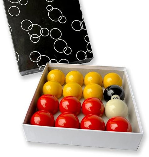 2 Red & Yellow Pool Balls - Value Set With 1 7/8” Cue Ball - For UK Pool Tables