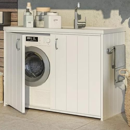 Briconess.com Mobile lavatoio armadietto copri lavatrice in resina con ante a chiusura magnetica e vasca con lato reversibile