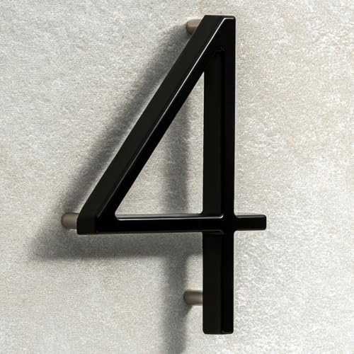 House Signs Direct | Modern Floating 3D Black Metal House Numbers 5 Inch | Stylish Front Door Numbers with Waterproof Zinc Alloy Finish | Easy Install Door Number Sign for Wall or Gate - Number 4