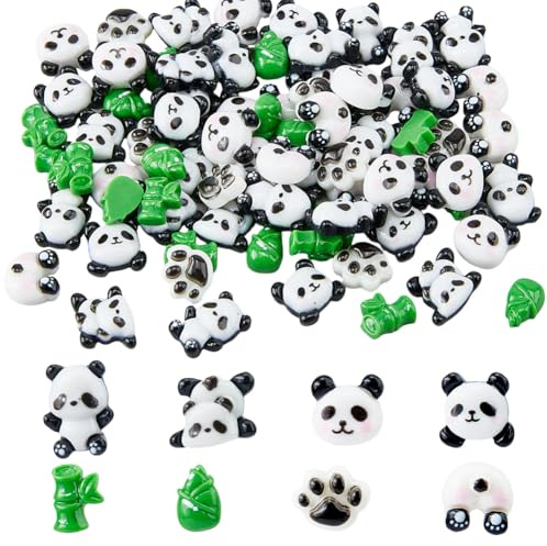 DICOSMETIC 80 Stück 8 Stile Panda Und Bambus Mini Zubehör Winzige Panda Figuren Für Puppenhaus Flachrückenharz Pandas Cabochons Niedliche Tiere Nagelcharms Für DIY Haarspangen Handyhüllen Scrapbooking