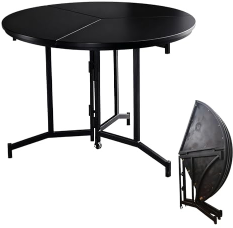 Klapptisch Küche Runder Klapptisch Klappbarer Für Kleine Räume Balkontisch Rund Massivholz Bistrotisch 2cm Dicke Tischplatte Und Stabiler Metallrahmen 80 90 100 110 120cm Durchmesser(100cm)