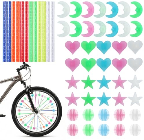 Bunte Speichenreflektoren Fahrrad, Speichenreflektoren Katzenaugen fahrrad kinder, SetReflektor Aufkleber und Reflektierende Sternendekoratio für Mädchen und Jungen, Wiederverwendb