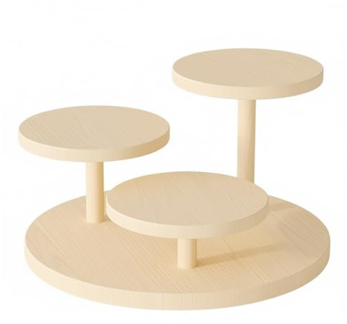 Ulawellor Holz Präsentationsständer 3 Ebenen für Schmuck und Dekoration | Warme Natürliche Optik, Mehr Ausstellungsfläche, Figuren Kosmetik Bücher Snacks, mit 2 Klebebändern für Stabilere Platzierung