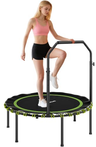 SPORTNOW 40' ' Foldable Fitness Trampoline for Adults Max Load 150kg | Mini Bungee Rebounder Trampoline for Adults, 5-Level Adjustable Handle, Indoor Outdoor Exercise