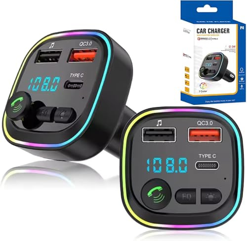 Car Bluetooth Transmitter,5.3 FM Bluetooth Car Adapter,PD 20W & QC 3.0 Fast Charging,FM Bluetooth Transmitter Dual Usb+1 Type-C,Hands Free Calling FM Transmitter Bluetooth,Supports USB/TF/SD (1Pcs)