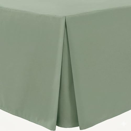 Linen Home Sage Green Box Pleated Base Valance Sheet King Size Bedding Valance Sheets, Microfibre Soft Brushed Easy Care Non Iron (King)