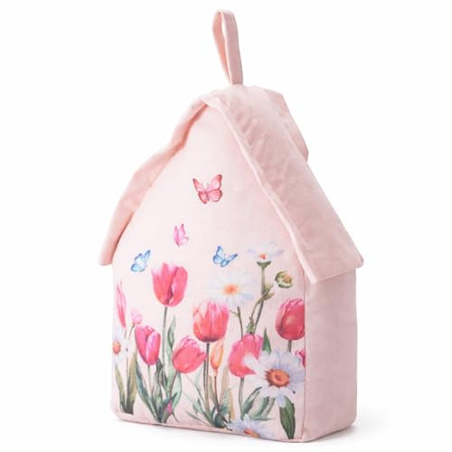 MIJOMA Türstopper Türpuffer Türsack aus Stoff Plüsch, 1kg schwer gefüllt, Lustiges Hingucker-Design für eine stilvolle Dekoration (Haus Blütengarten - Rosa)