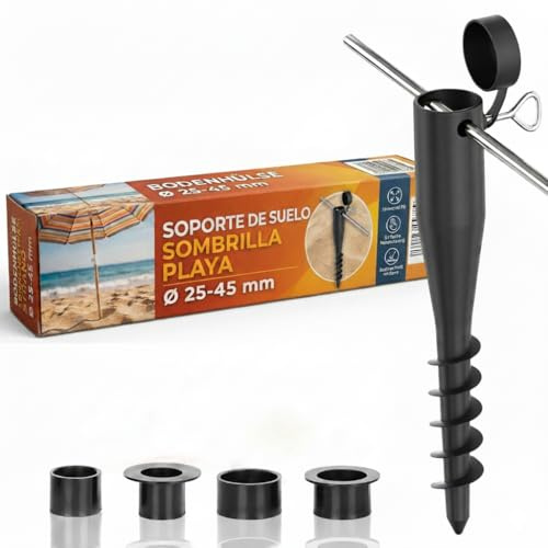 Kamelio Bodenhülse Schirmständer Sonnenschirm Strand mit Ø25-45 mm Adapter für Sonnenschirmständer Boden Bodendübel Einschraubbodenhülse Parasol Rasendorn