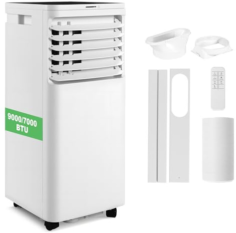 Mobile Klimaanlage 7000 BTU mit Abluftschlauch - 3-in-1 Klimagerät Mobil (Kühlen/Ventilator/Entfeuchten) - Schlafmodus - 24h Timer - 16–32°C -Fenster-Set & Fernbedienung - bis ca 20 m²