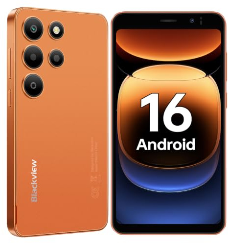 Blackview Wave 2C Smartphone Pas Cher Android 16 (2026), Écran 5, Orange | 12Go(3+9)+32Go/TF 1To Telephone Portable Pas Cher, Batterie 3000mAh Téléphone, Caméra 5MP+2MP, 4G Dual SIM, Face ID, 3.5mm