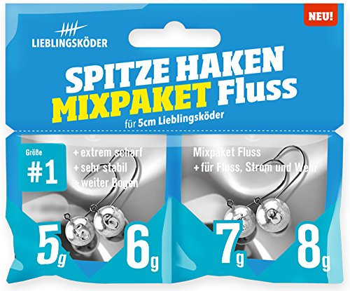 Lieblingsköder Spitze Haken Gr. 1 Mixpaket - 4 Jigköpfe, Ausführung:Mixpaket Fluss / 5g. 6g. 7g. 8g