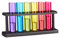 Relaxdays 18er Set Reagenzgläser Shotgläser, witzige Schnapsgläser mit Ständer, 4 cl, Test Tubes für Shots, Kunststoff, bunt