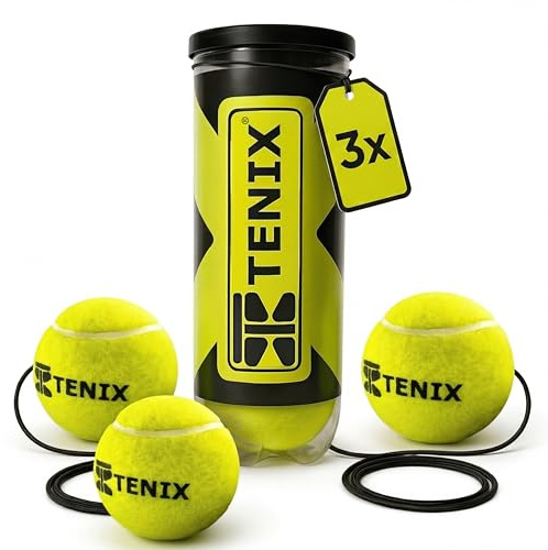 TENIX® 3er Set Tennisball mit Schnur | Ersatzbälle Trainer | inkl. druckversiegelter Tennisballdose | Ersatzball mit elastischer Schnur für Tennis Trainer