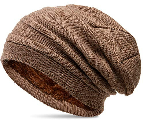 Caspar MU202 warme Strick Beanie Mütze mit Fleece gefüttert, Farbe:khaki, Größe:One Size