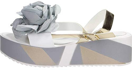 Cafe Noir Sandalo alla Schiava con Rosa su Zeppa - Grigio Chiaro, 37