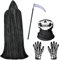 Faburo Halloween Umhang Set Halloween Gesichtsmaske Handschuhe Halloween Sense für Halloween Party Dekoration Cosplay (M)