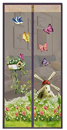 happyhouse009 Schmetterling Windmühle Garten Magnet Sichtschutz Tür Anti Fliegen Insekt Hände frei Sommer Magnet Fenster Tür Fliegenvorhang, Polyester, coffee, 100*210cm