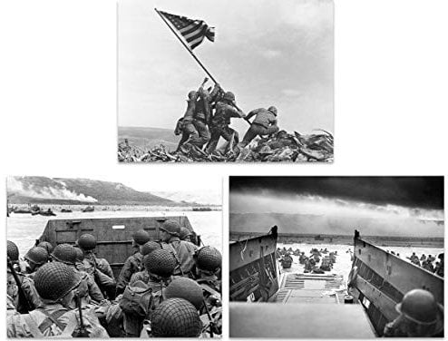 Artery8 US Military Victory Japan World War 2 Iwo Jima D-Day Normandy Home Decor Wall Large Art Poster Pack of 3 Militär Sieg Welt Krieg Zuhause Deko Wand Große Kunst