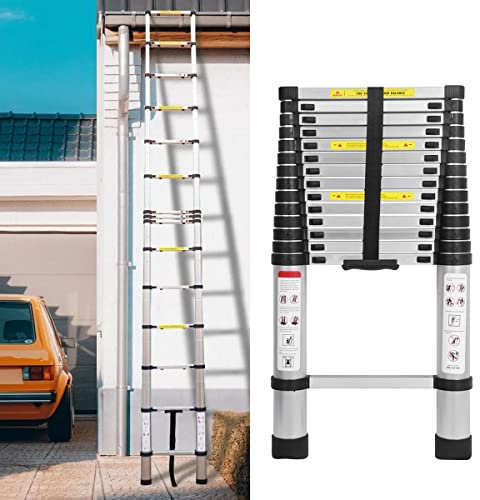 4.4M Alu Teleskopleiter Klappleiter Ausziehleiter Stehleiter Mehrzweckleiter Leiter Anlegeleiter Aluleiter, Teleskop-Design, 150KG Belastbarkeit