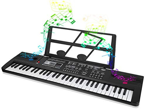 Greensen - Piano con teclado electrónico de 61 teclas, teclado digital, órgano electrónico portátil con micrófono y atril, teclado musical, juguete para niños para principiantes, 26 x 7.5 x 2.2 pulgad