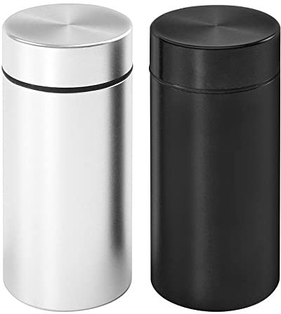 OZCHIN 2 PCS Aluminum Storage Jar Portable Airtight Smell Proof Container Bottle Multipurpose Storage Container for Spices, Coffee & Teas (Black + Silver, 80 ml)