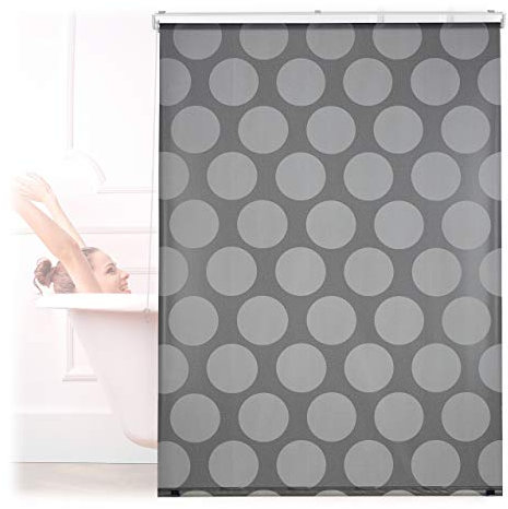 Relaxdays Duschrollo, 120x240 cm, Seilzugrollo für Dusche & Badewanne, Badrollo wasserabweisend, Decke & Fenster, grau