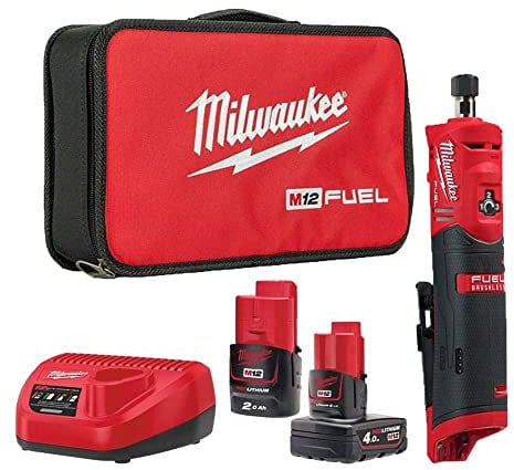 Milwaukee M12FDGS-422B 12v Fuel Straight Die Grinder Set, Red