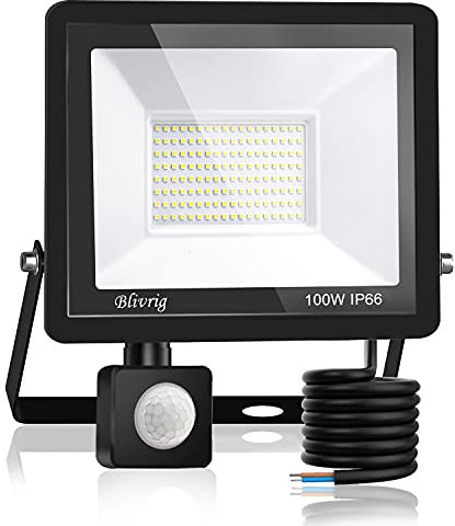 Blivrig LED Strahler mit Bewegungsmelder Außen 100W Kaltweiss, Fluter mit Bewegungssensor, Superhell 10000LM Aussenstrahler, IP66 Wasserdicht Scheinwerfer, für Garten, Garage (Kaltes Weiß, 100W)
