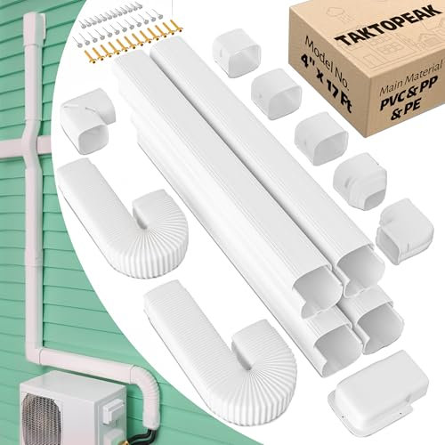 TAKTOPEAK Kit de cubierta de tubería decorativa de PVC de 4 pulgadas de 17 pies para aire acondicionado dividido sin conducto, juego completo, no necesita otras piezas