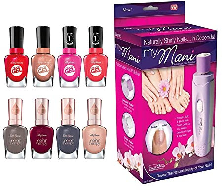 8PC Ladies Nailcare Gift Package Set: Miracle Gel & Color Therapy Assortment with My Mani Nail Polisher.