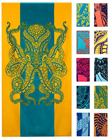 Nova Blue Octopus Strandtuch (34x63) - Orange & Blaugrün Farbgebung mit tropischem Design Reise Strandtuch aus 100% Baumwolle - Lebendiges buntes Deckenhandtuch - Strandtuch für Erwachsene