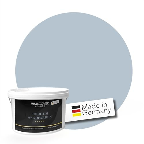 WALLCOVER PREMIUM Wandfarbe Blau Hellblau 5L für 40m² | Motivierendes Bergseeblau | Innenfarbe Edelmatt | Höchste Deckkraft Klasse 1 | Qualität aus Deutschland