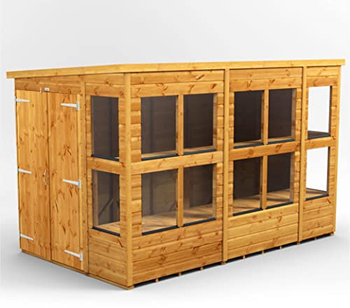Powersheds High Grade Premium Pent Potting Wooden Greenhouse Shed with Security Features, Double Doors, PVC Window sills, Door & Window Flexibility, made from 12 mm Extra Thick Timber