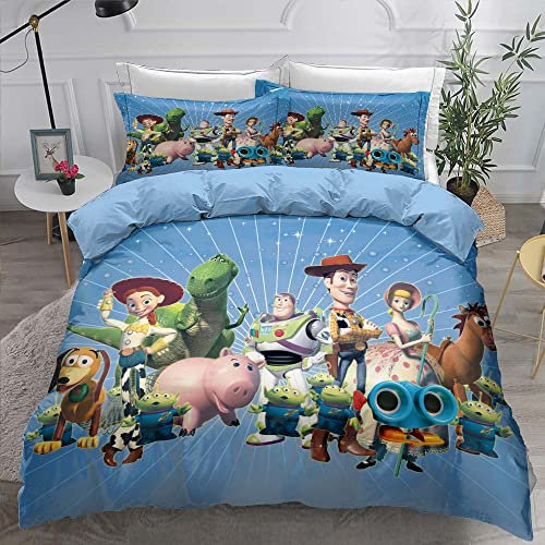 3-teiliger Superweicher Bettbezug Mit Reißverschluss Toy Story, 100% Mikrofaser-Bettwäsche-Sets Bettbezug Mit 2 Kissenbezügen 80 X 80 cm (135x200cm,Stil 03)