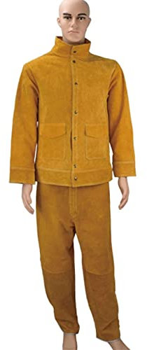Chaqueta de Soldadura Resistente al Calor y al Fuego, Chaqueta de Trabajo de Cuero para Soldador Carpintero, Chaqueta de Trabajo de Piel de Vaca Dividida Resistente