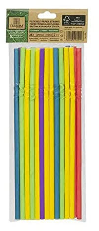 Tessera Bio Products Q0621C4MFSC Lot de 25 pailles en papier flexibles en 5 couleurs Diamètre 0,6 cm Longueur 21 cm