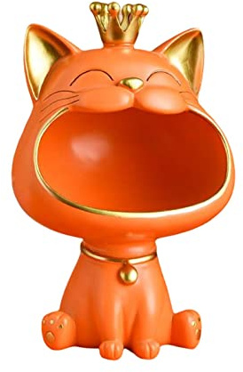 Tubayia Katzenfiguren Lagerung Box Katze Skulptur Schlüsselablage Schmuck Bonbons Behälter Tablett Obstschale für Home (Orange)