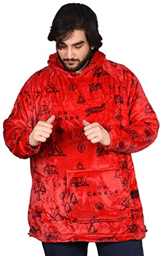 True Face Blanket Hoodie Unisex Oversized Ultra Plush Soft Giant Ladies Sherpa Hooded Long Sweatshirt Red Oh Canada - Thin One Size