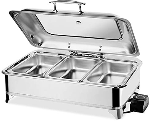 9L Elektrischer Buffetwärmer, Chafing Dish Buffet mit Heizplatte, Elektrischer Buffetwärmer für Buffet-Speisenwärmer, Buffetserver(Size:three grids)
