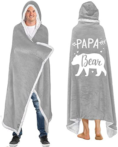AOKILE Kuscheldecke mit Kapuze und Ärmeln Flanell Tragbare Flauschige Decke Papa Bär Vatertagsgeschenk Geschenk, Papa Geburtstagsgeschenk Weihnachten Geburtstag Geschenke 140x190cm
