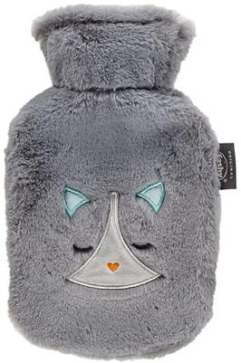 Fashy Small 0.8L Hot Water Bottle Embroidered Appliqué Kitten