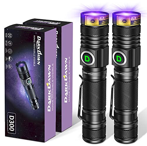 DARKDAWN Lampe Torches UV 395nm, USB Rechargeable Lampes de Wood Ultraviolet LED Lumière Noire, Mini-détecteur puissant pour les taches, urine de chien, uv Résine Epoxy, Ambre, Fluorescent, 2 paquets