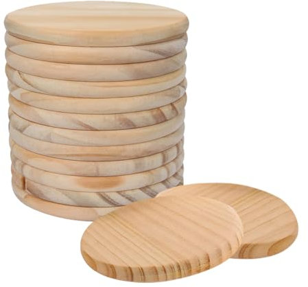 Creperture Lot de 20 Dessous de Verre en Bois Brut, 7cm Rondin de Bois pour Création Artistique, Bricolage, Dessin, Peinture, Teinture, Brûlage, Décoration de la Maison