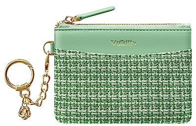 Vulkitty Petit Porte Monnaie Femme avec Porte-Clé Mini Poche à Monnaie Zippée Portefeuille Femmes Mince pour Cartes de Crédit avec Blocage RFID, Vert