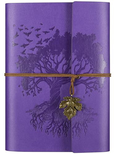 OMEYA Quaderno in Pelle con Tasche, Journal da Viaggio Rifillabile con 2 Tasche, Vintage per Scrivere, Diario per Donne, Uomini, Carta Bianca da 100 gsm, 160 Pagine (A5 16.5 x 23.4cm), Viola