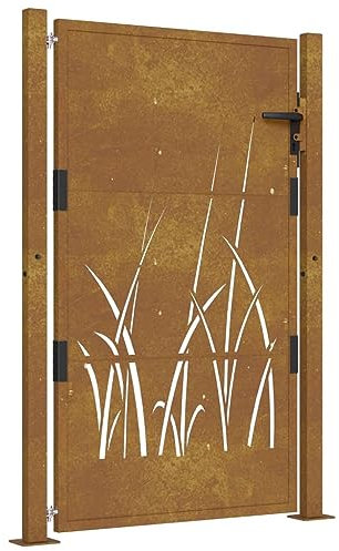 vidaXL Cancello da Giardino 105x155 cm in Acciaio Corten Design Erba, cancello, cancello in acciaio, cancello da esterno, cancello di sicurezza